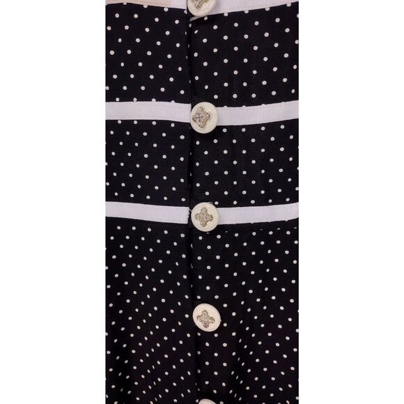 Vintage 80s 90s Black White Swiss Dot Button-Down Tie-Back Midi Dress S/M - Picture 6 of 11